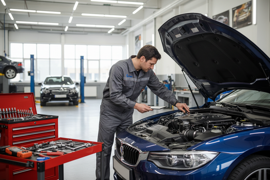 Mecánico realizando mantenimiento preventivo de motor de auto en taller de Honduras