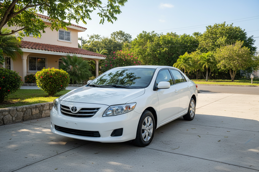 Toyota Corolla blanco limpio y listo para vender, estacionado en residencial en Honduras